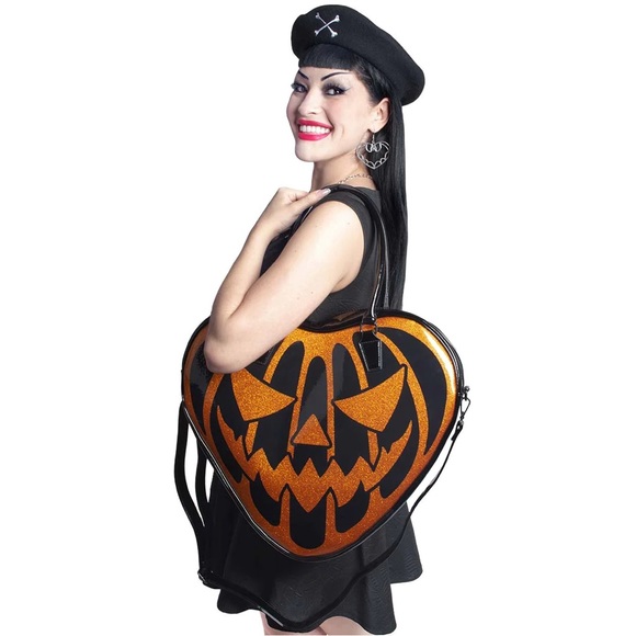 Kreepsville Handbags - Kreepsville Pumpkin Glitter Large Heart Bag